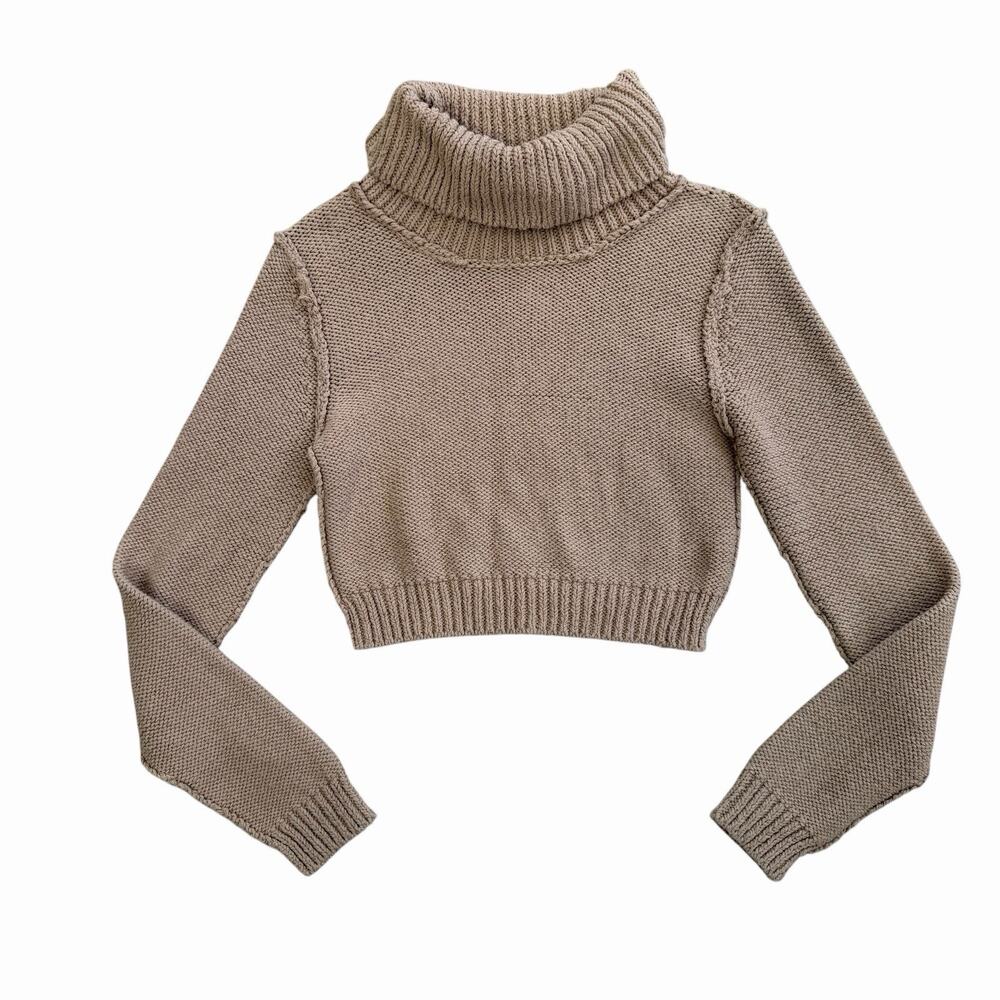 Free People Knit Cotton Blend Turtleneck Sweater, Cropped, Small